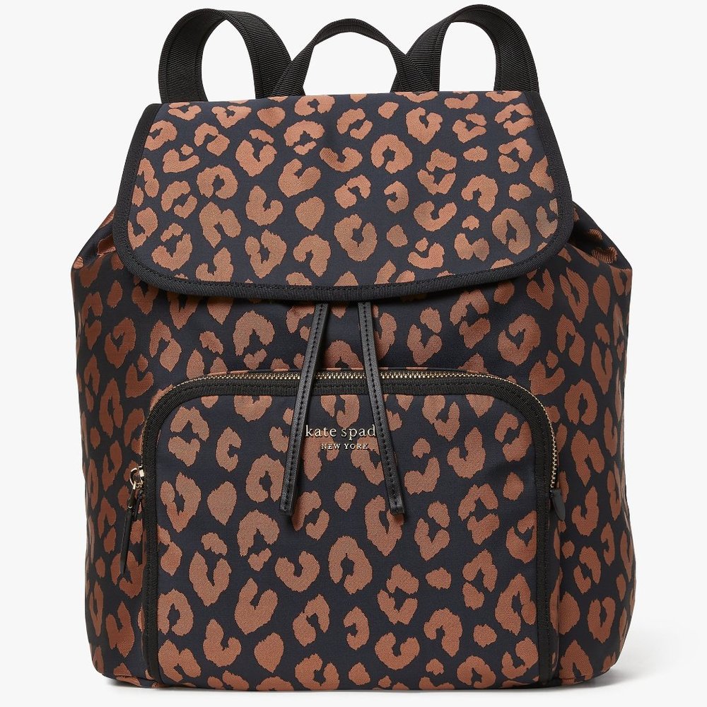 New Kate Spade Sam Leopard Medium Backpack the Little Better Nylon Black Multi